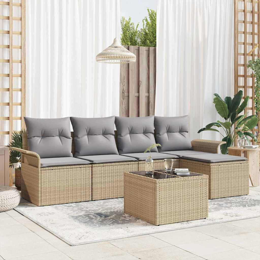 Kerti Kanapé Szett párnával tárolóval 6 pcs Bézs Poli rattan