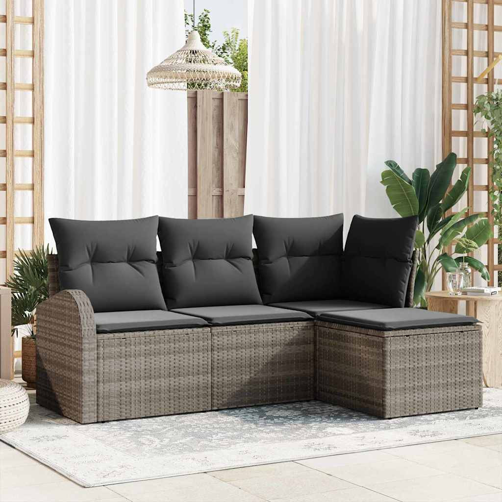 Kanapé Szett párnával tárolóval 4 pcs Szürke polirattan