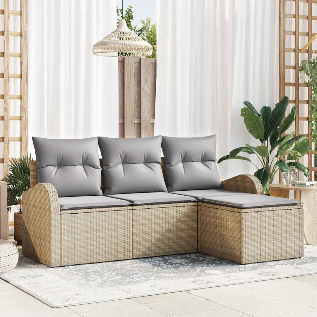 Kerti Kanapé Szett 4 pcs bézs és világosszürke Poli rattan