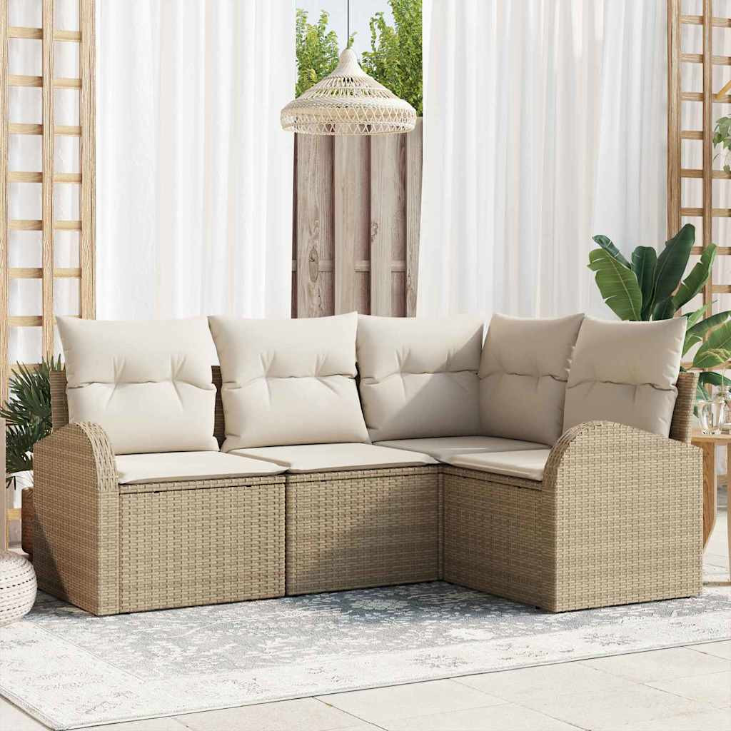 Kerti Kanapé Szett párnával 4 pcs Beige és Fehér polirattan