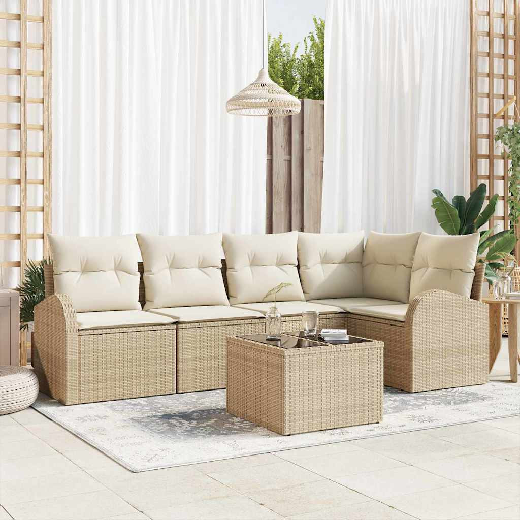 Kerti Kanapé Szett párnával 6 pcs Beige és Fehér polirattan