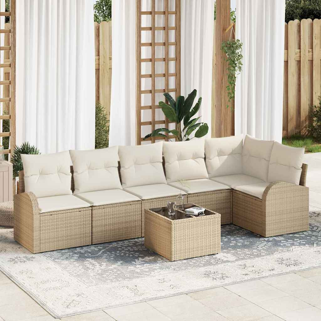 Kanapé Szett párnával tárolóval 7 pcs Beige és Fehér polirattan