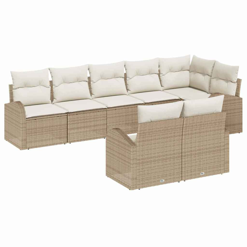 Kerti Kanapé Szett párnával 8 pcs Beige és Fehér polirattan