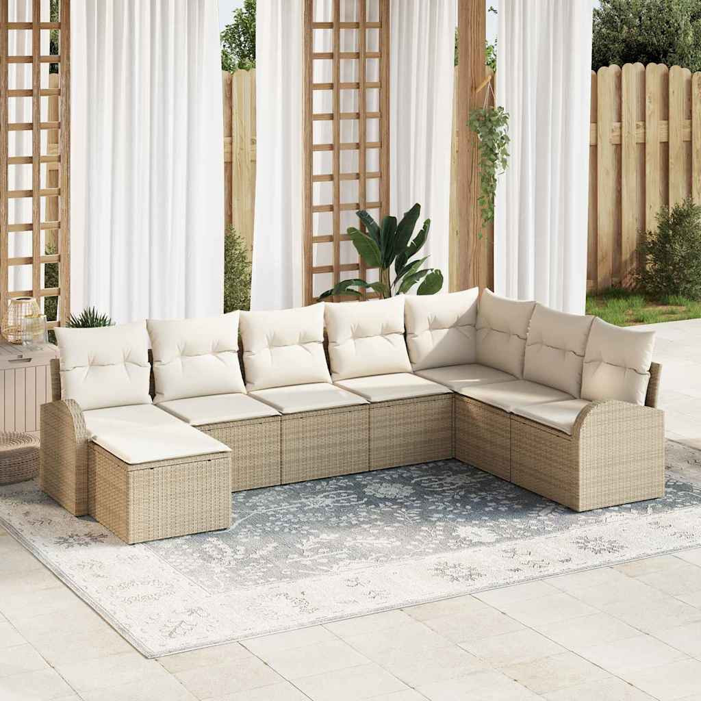 Kanapé Szett párnával tárolóval 8 pcs Beige és Fehér polirattan