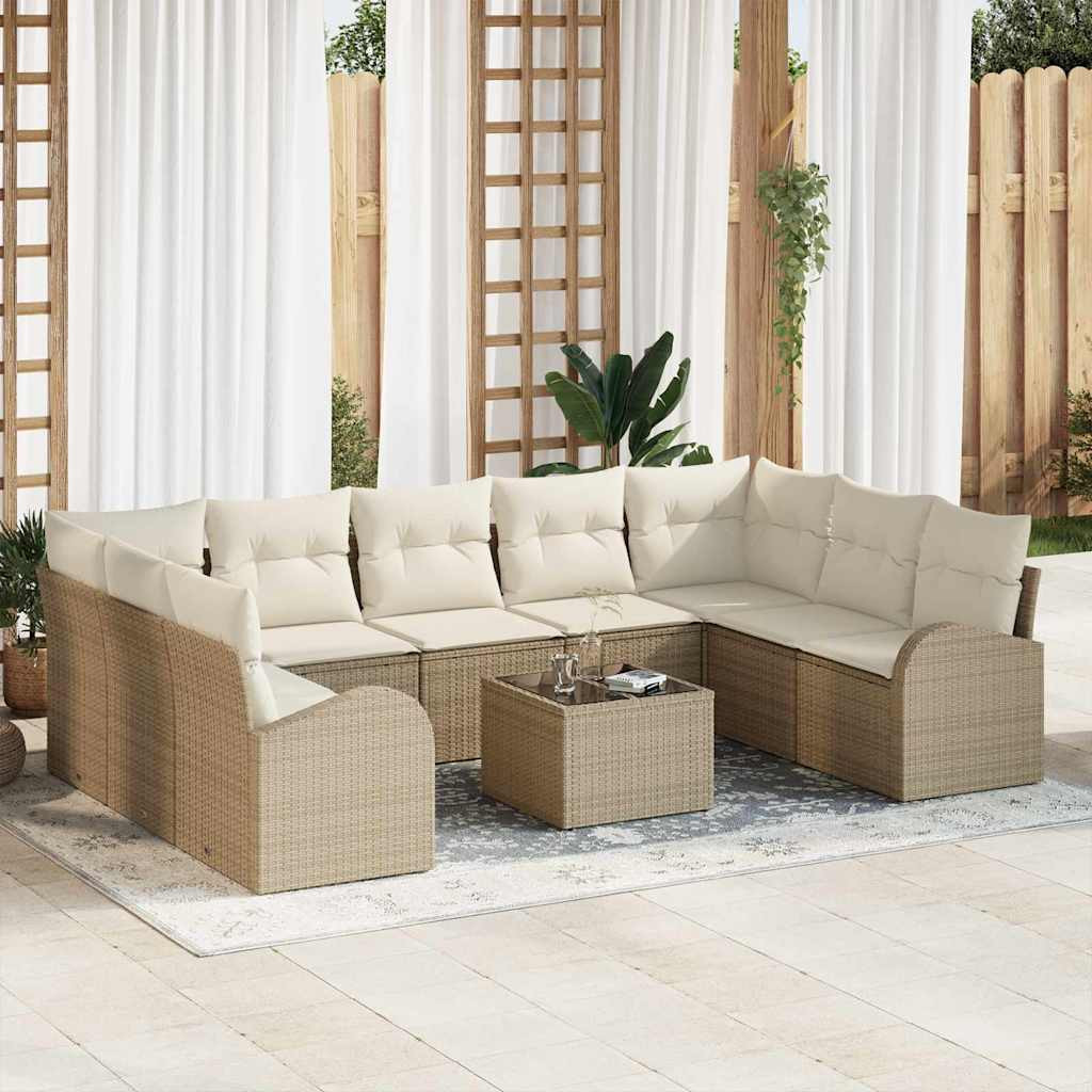 Kanapé Szett párnával 10 pcs Beige és Fehér polirattan