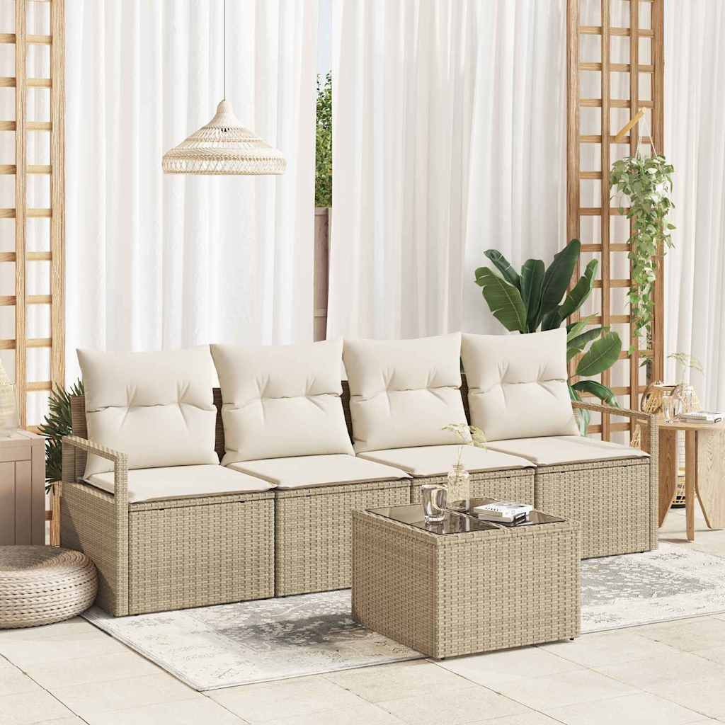 Kanapé Szett párnával tárolóval 5 pcs Beige és krém polirattan