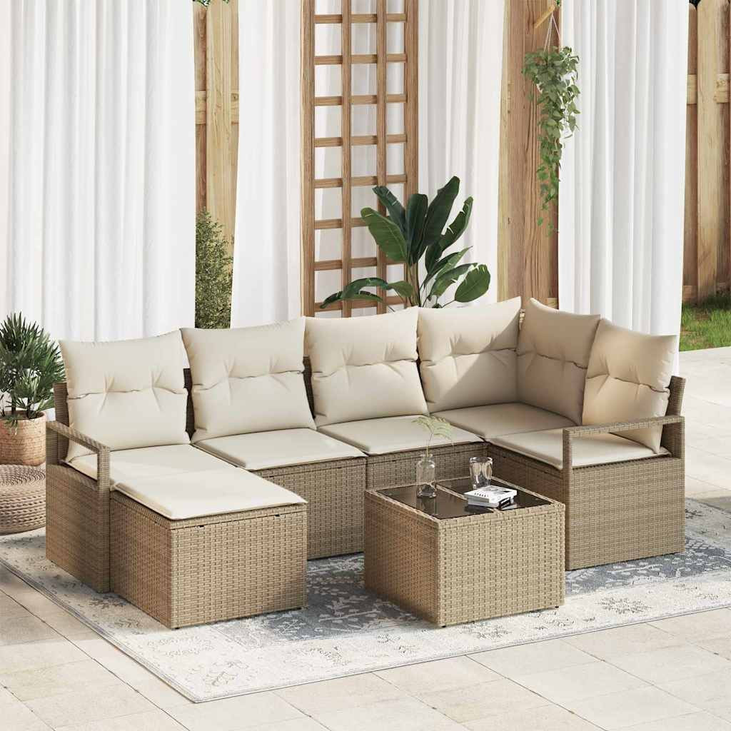 Kanapé Szett párnával tárolóval 7 pcs Beige és krém polirattan