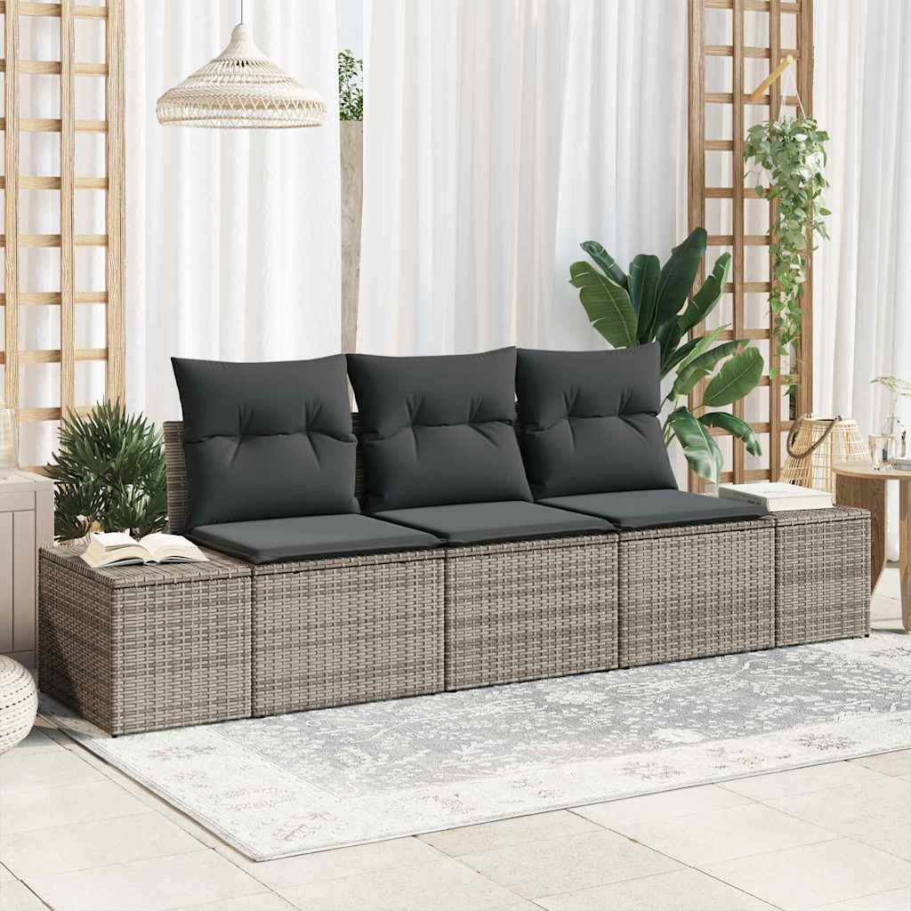 Kerti Kanapé Szett tárolóval 3 pcs Szürke polirattan