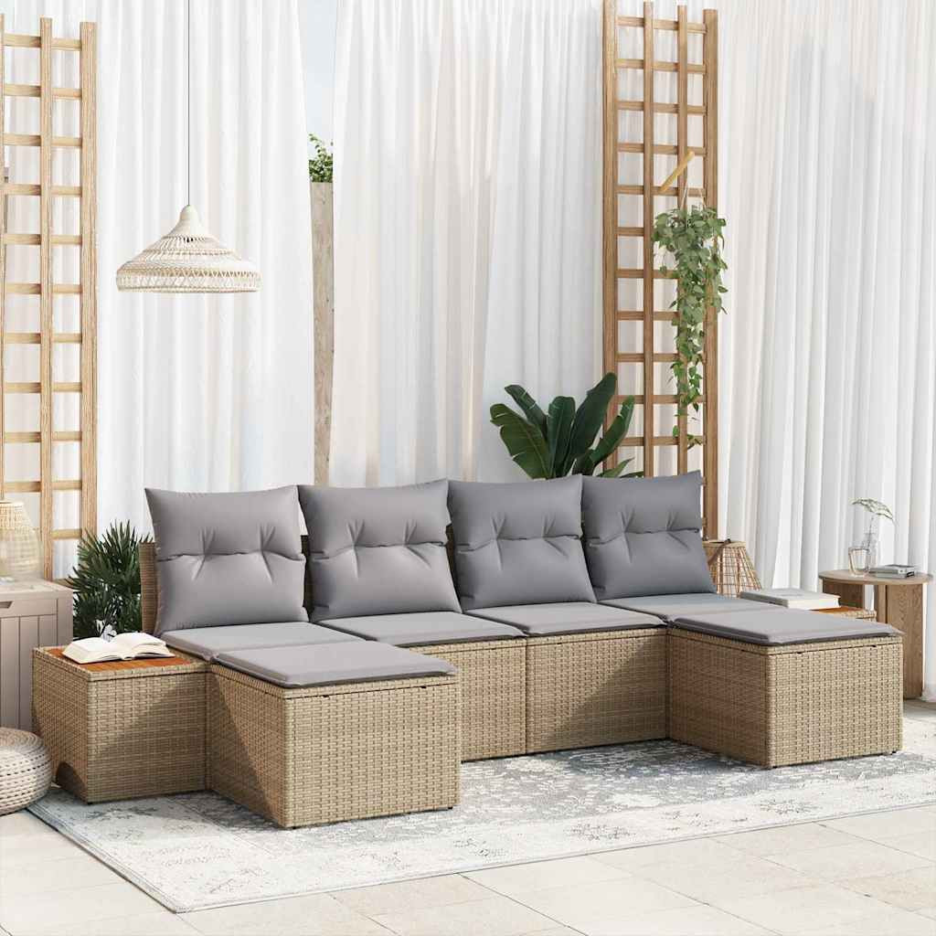 Kerti Kanapé Szett 6 pcs Beige és Világosszürke Poly Rattan