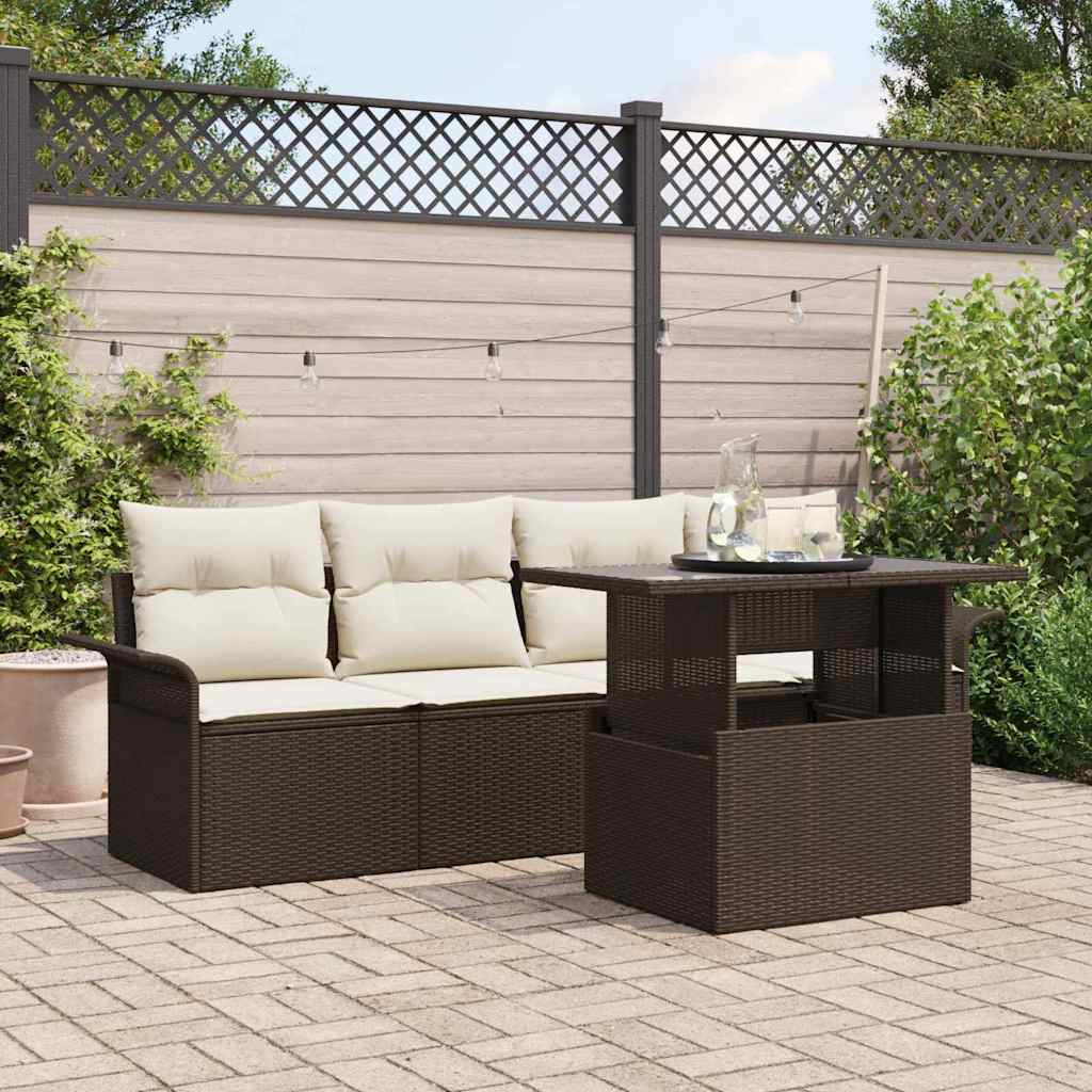 Kerti Kanapé Szett párnával tárolóval 5 pcs Barna Poly Rattan