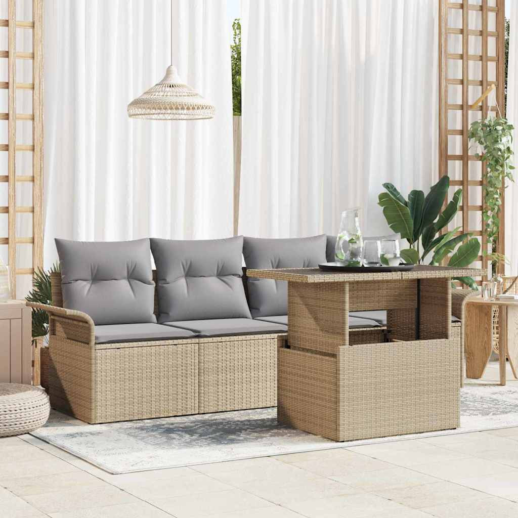 Kerti Kanapé Szett párnával tárolóval 5 pcs Bézs Poly Rattan