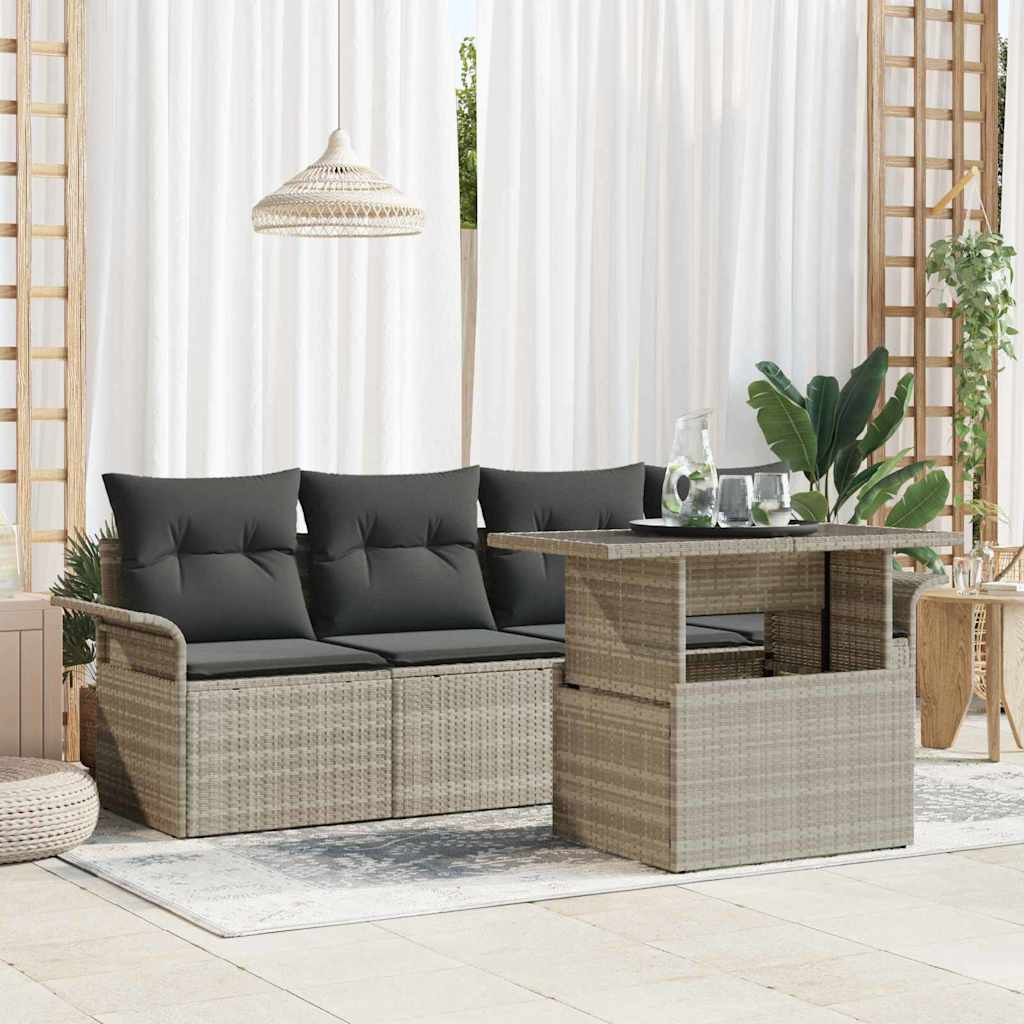 Kerti Kanapé Szett párnával 5 pcs Világosszürke Poly Rattan