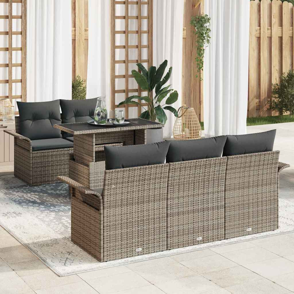 Kerti Kanapé Szett párnával tárolóval 6 pcs Szürke Poly Rattan