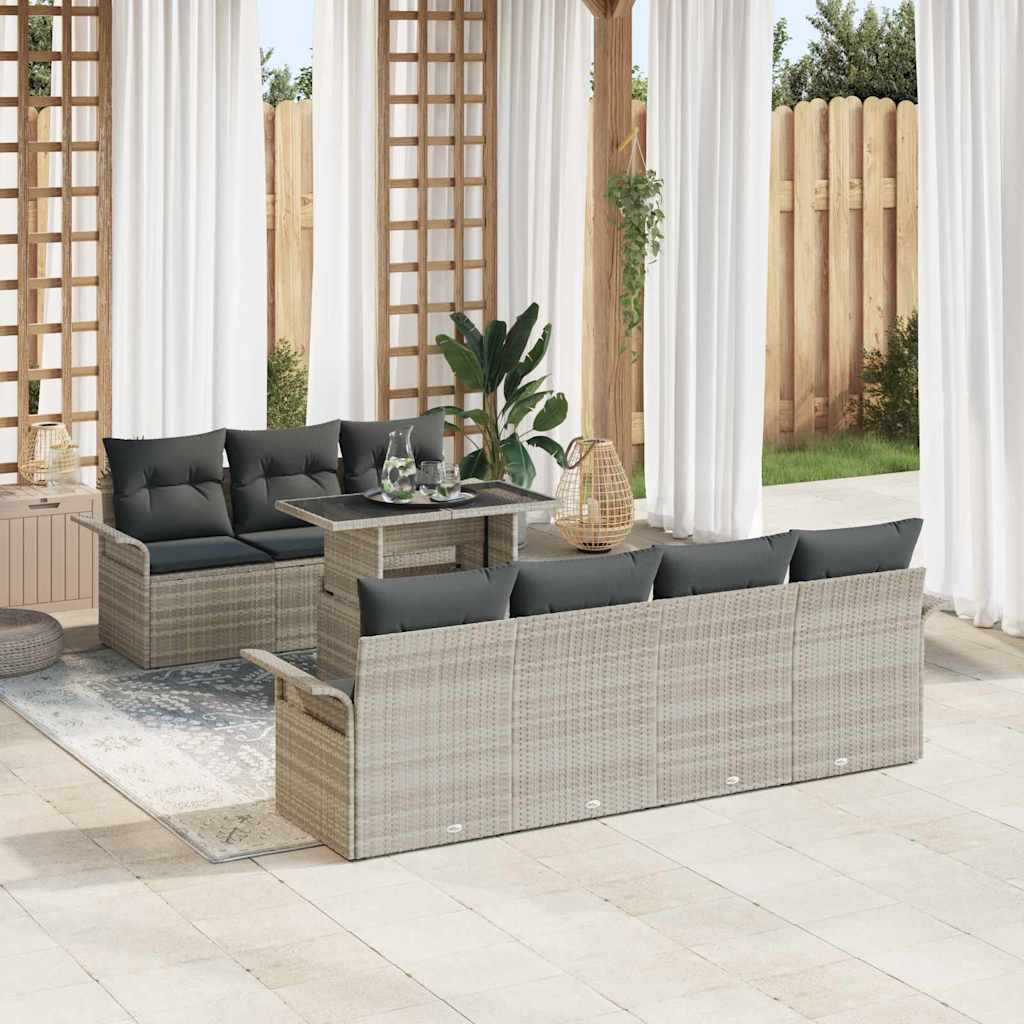 Kerti Kanapé Szett párnával 8 pcs Világosszürke Poly Rattan