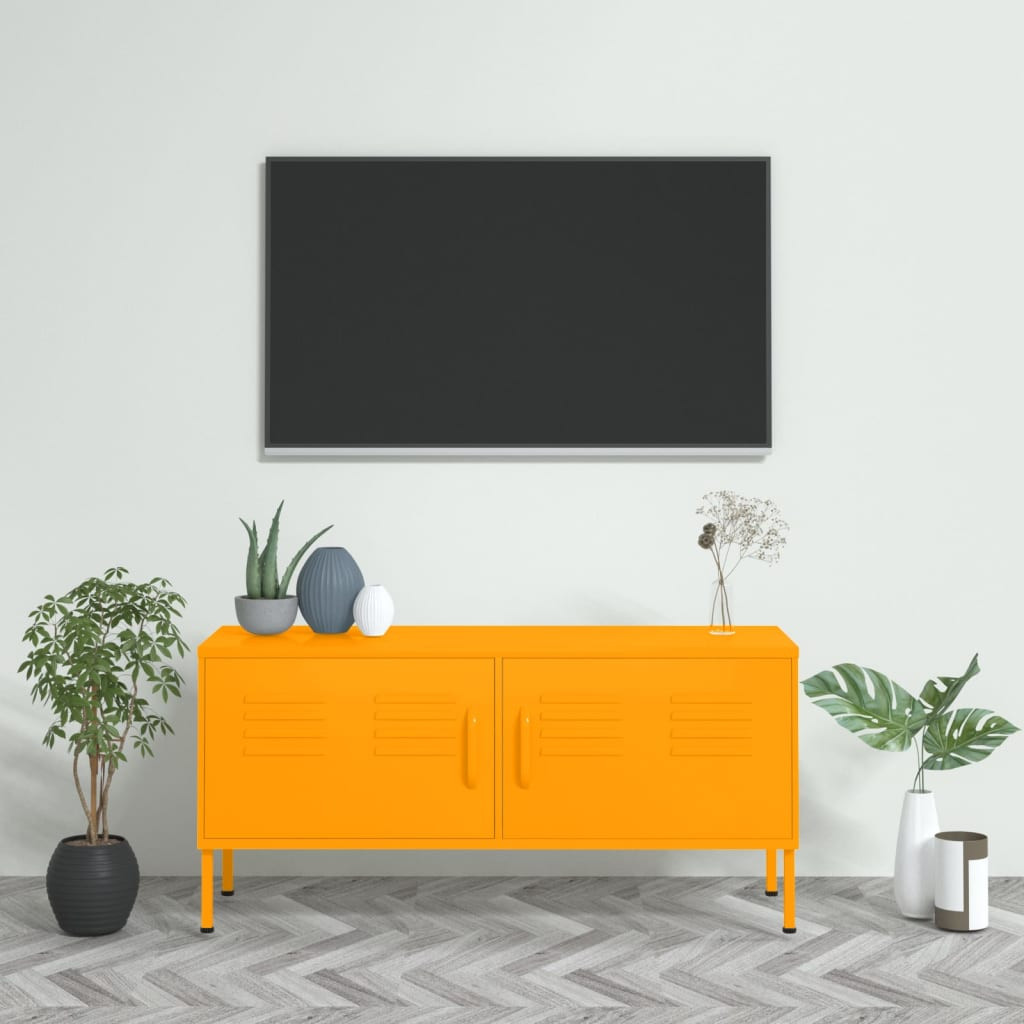 mustársárga acél TV-szekrény 105 x 35 x 50 cm