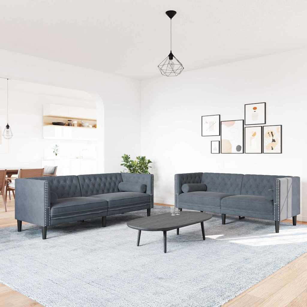 Kanapé Szett 2 pcs Sötétszürke Bársony