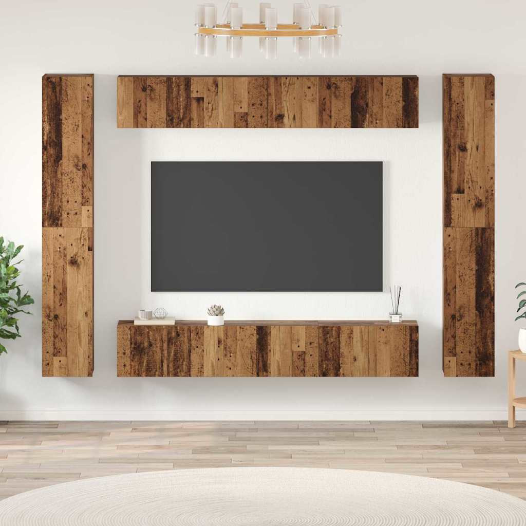 TV szekrény garnitúra Falra szerelhető 10 pcs Öreg fa Faanyag