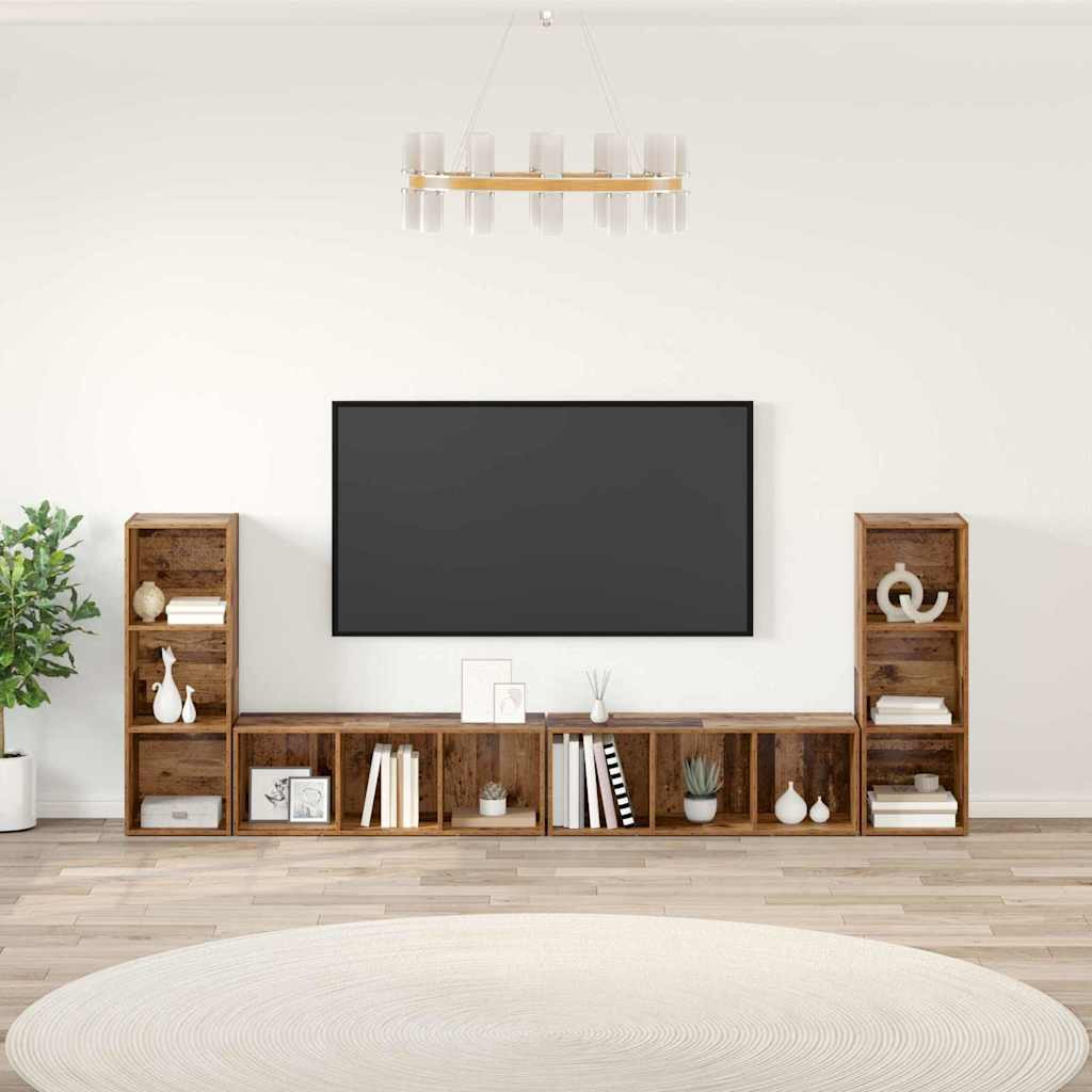 TV szekrény 4 pcs Régi fa 37 x 35 x 107.5 cm Műanyag Fa