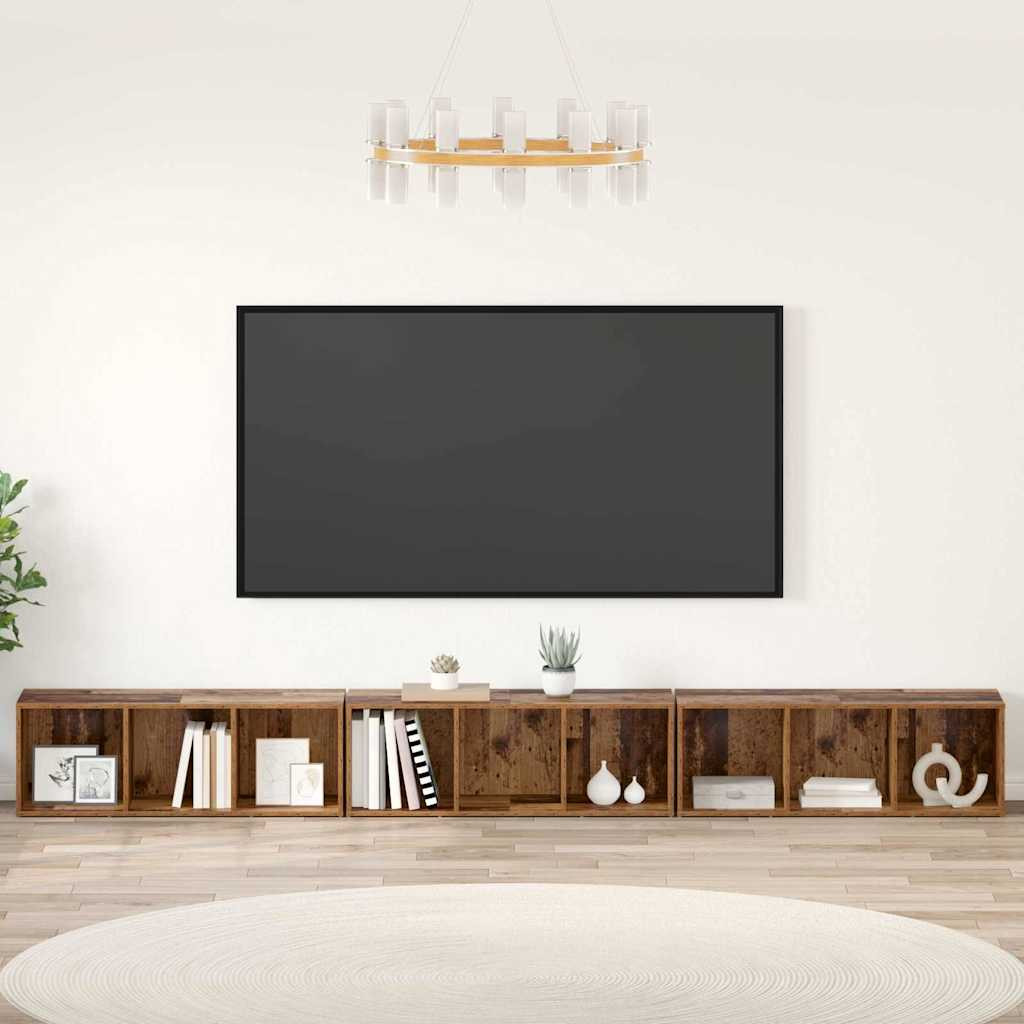 TV szekrény 3 pcs Régi fa 37 x 35 x 107.5 cm Műanyag Fa