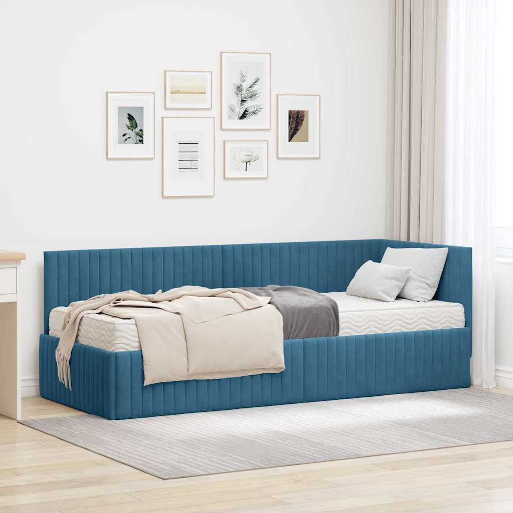 Sarok Ágykeret Matraccal fejtámlával 2 pcs Kék Bársony