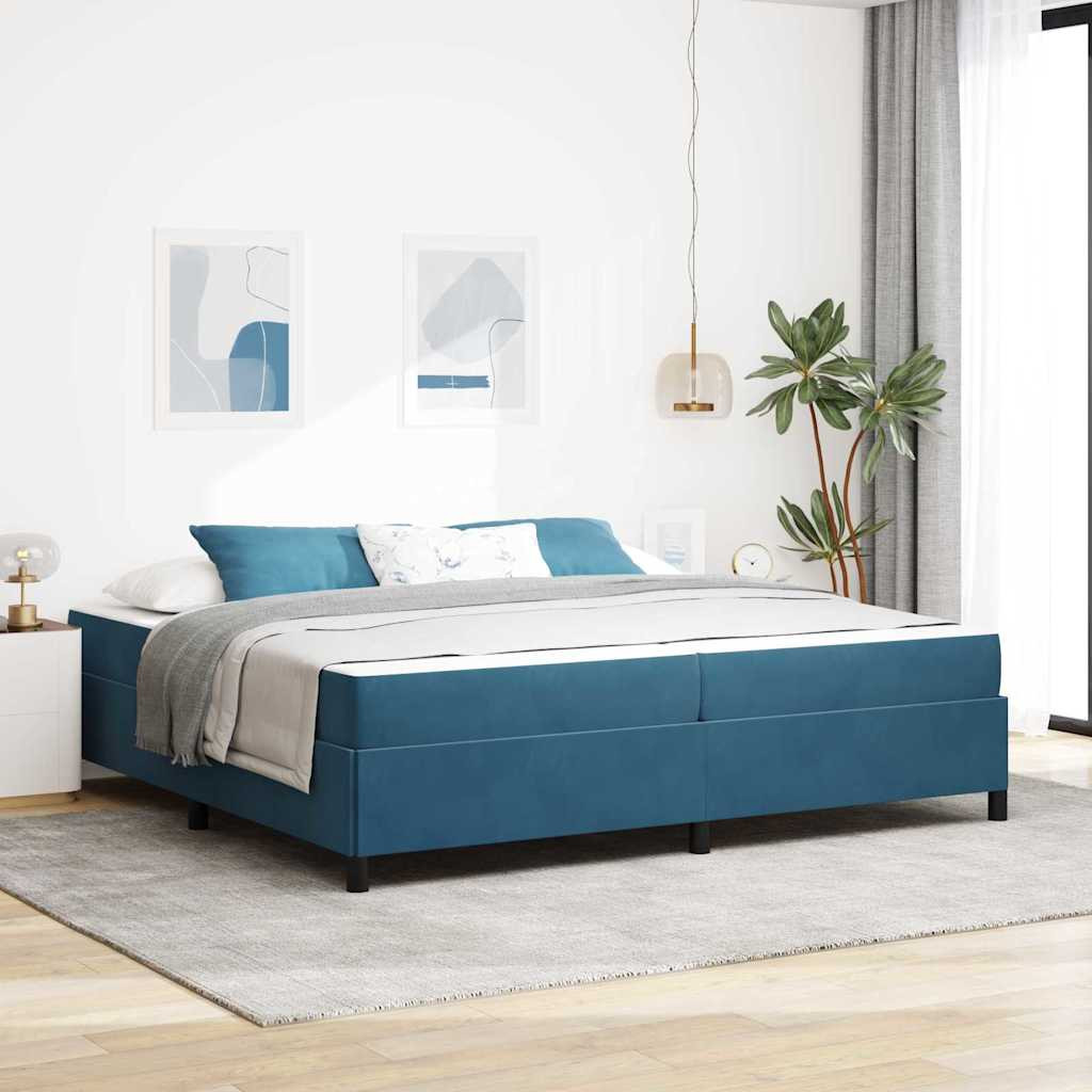 Ágykeret matracmal Sötétkék és fehér 200 x 200 cm Bársony