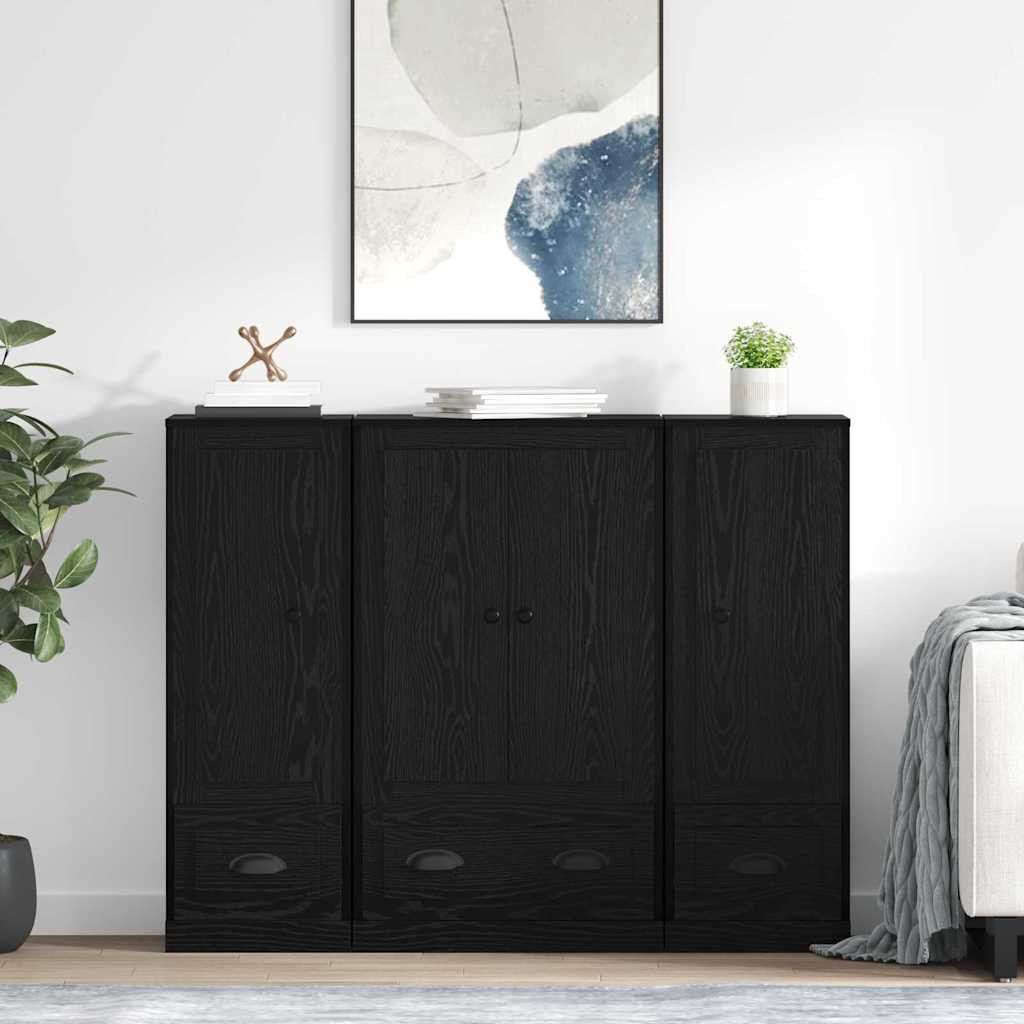 Széf fiókkal 3 pcs Fekete tölgy Faanyag