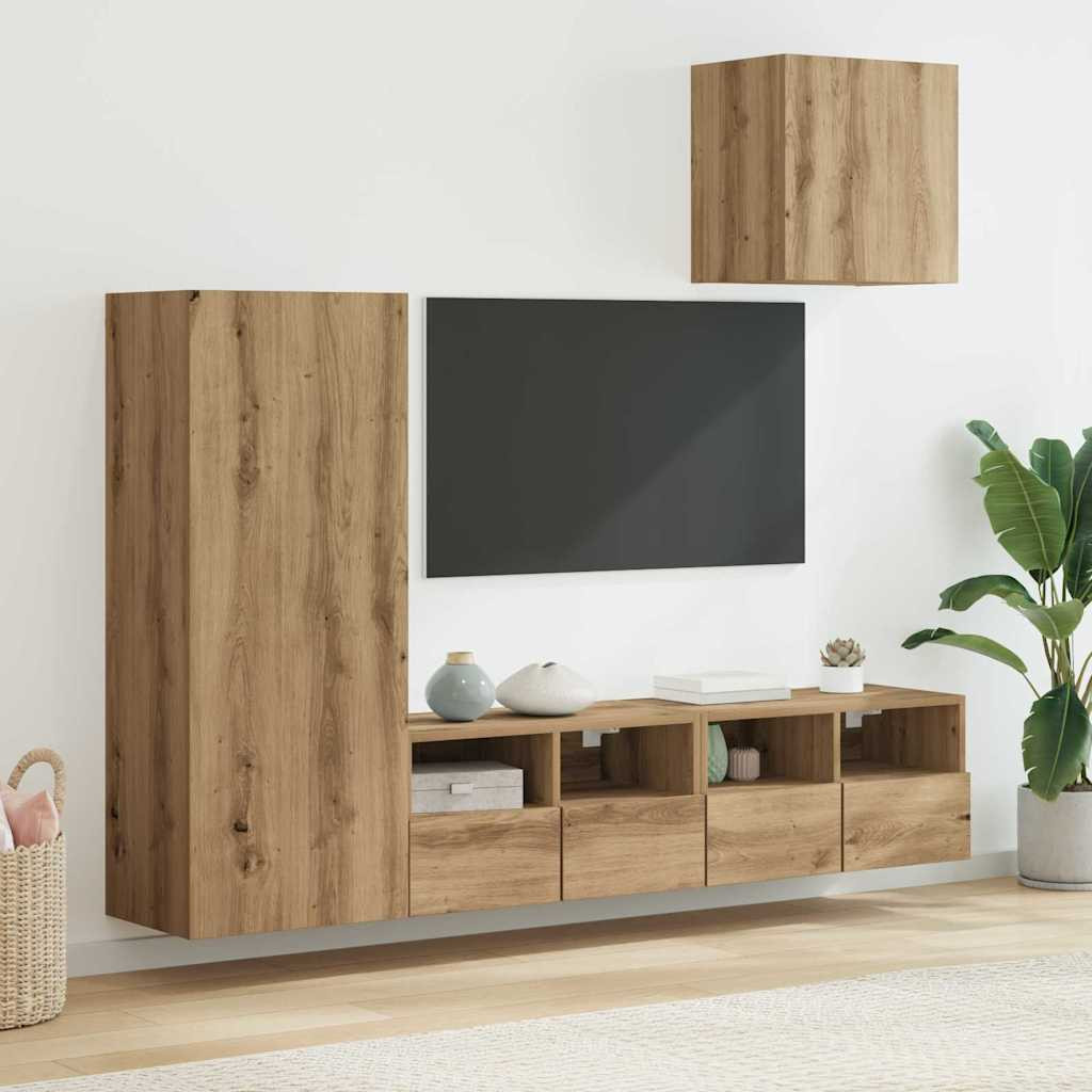 TV Fali Egységek 4 pcs Artisan tölgy Faanyag