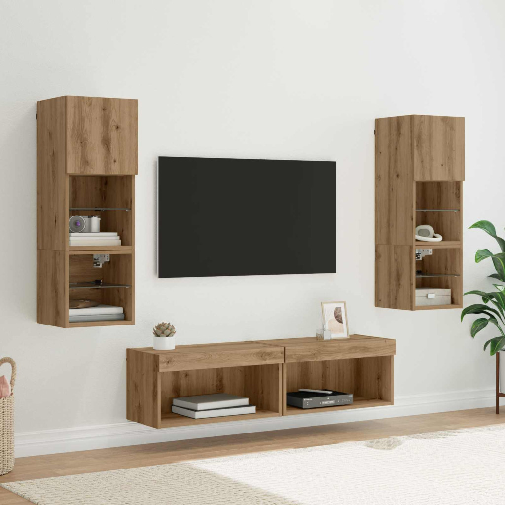 TV faliszekrény LED -es lámpákkal 6 pcs Artisan tölgy Faanyag