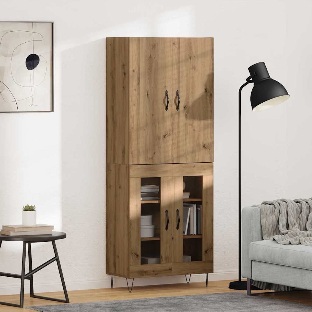 Magasfiú 2 pcs Artisan tölgy RÉtegelt fa és üveg Magasfiú 2 pcs Artisan tölgy RÉtegelt fa és üveg