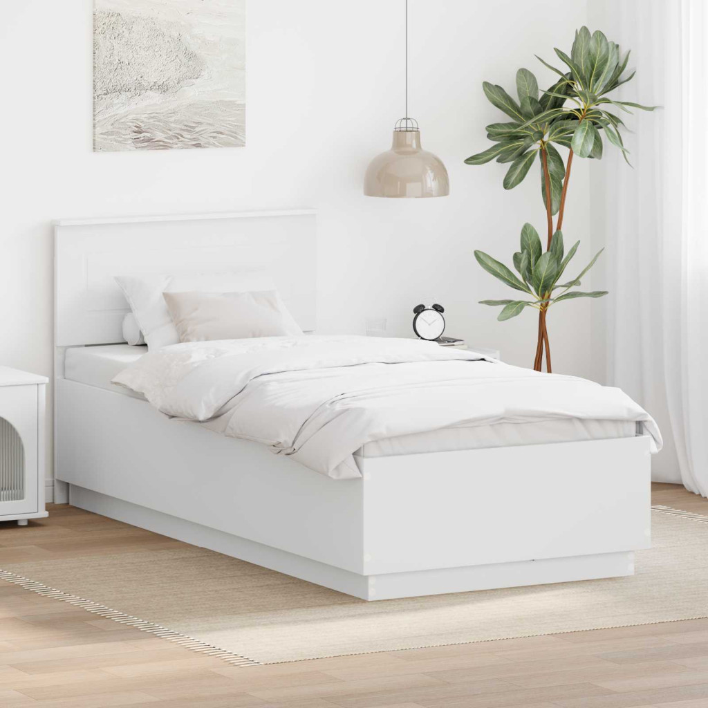 Ágykeret LED -es lámpákkal Fehér 70 x 190 cm Faanyag