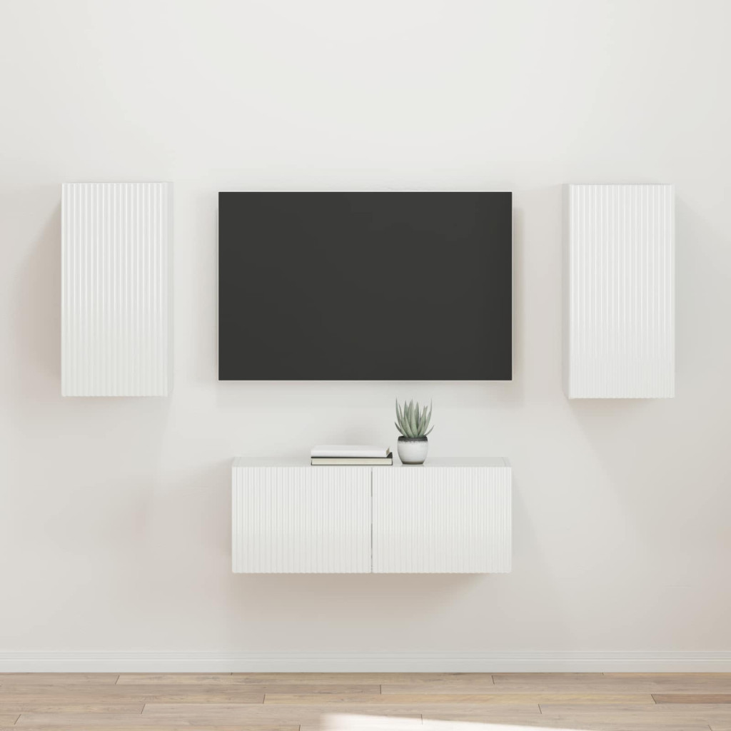 TV szekrény garnitúra 2 pcs Magas Fényű Fehér Faanyag