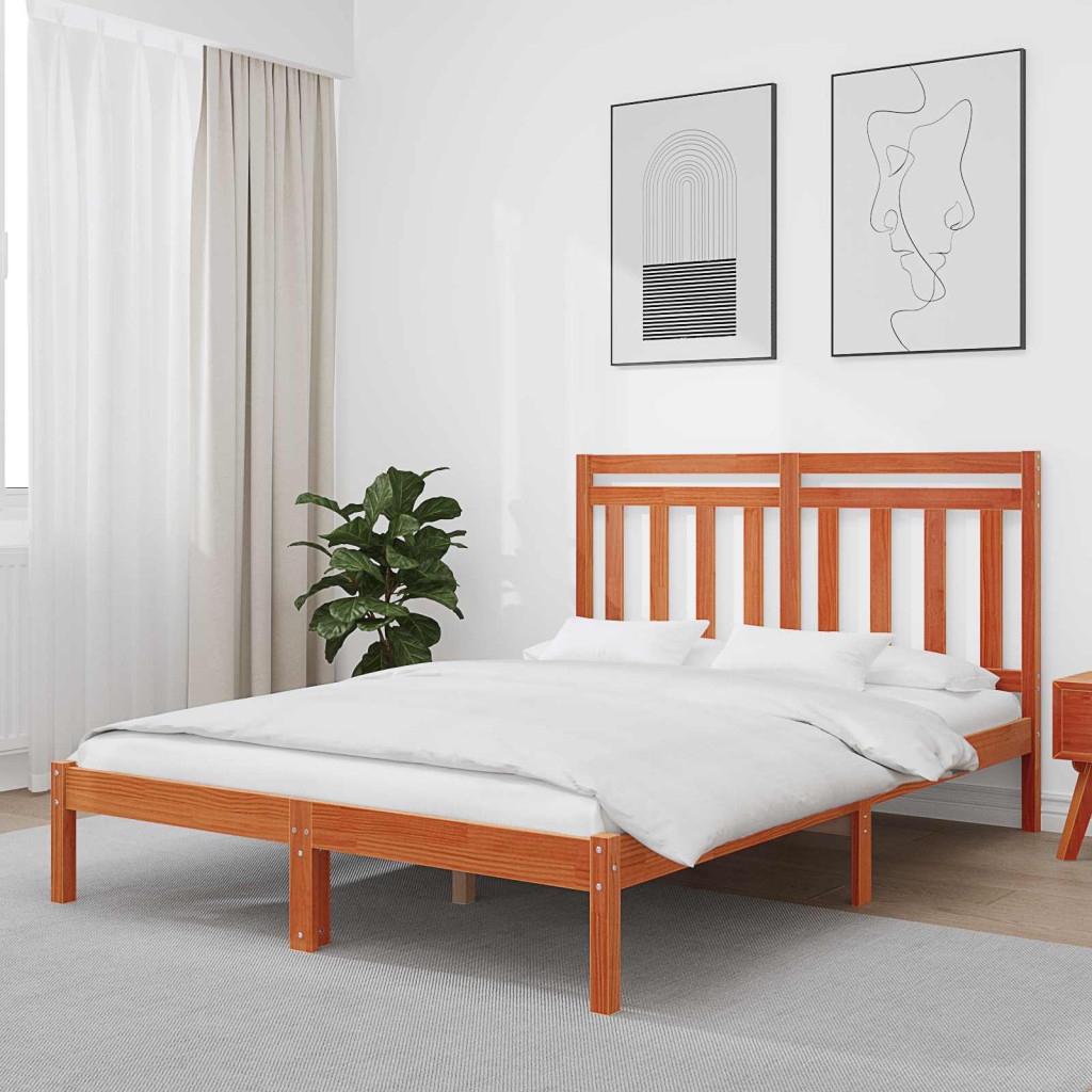 Ágykeret Faggyú barna 205,5 x 145,5 x 100 cm Tömör fenyőfa