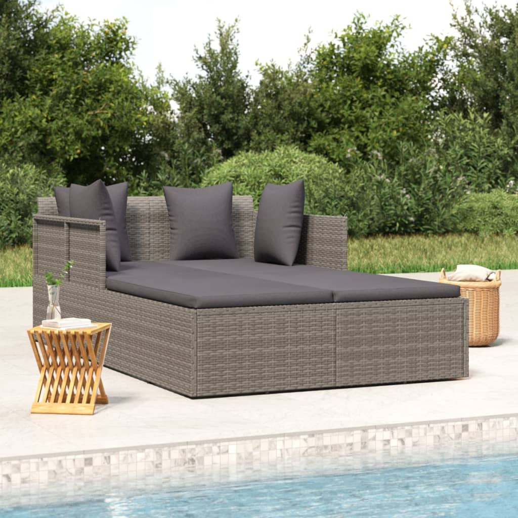 szürke polyrattan napozóágy párnával 182 x 118 x 63 cm