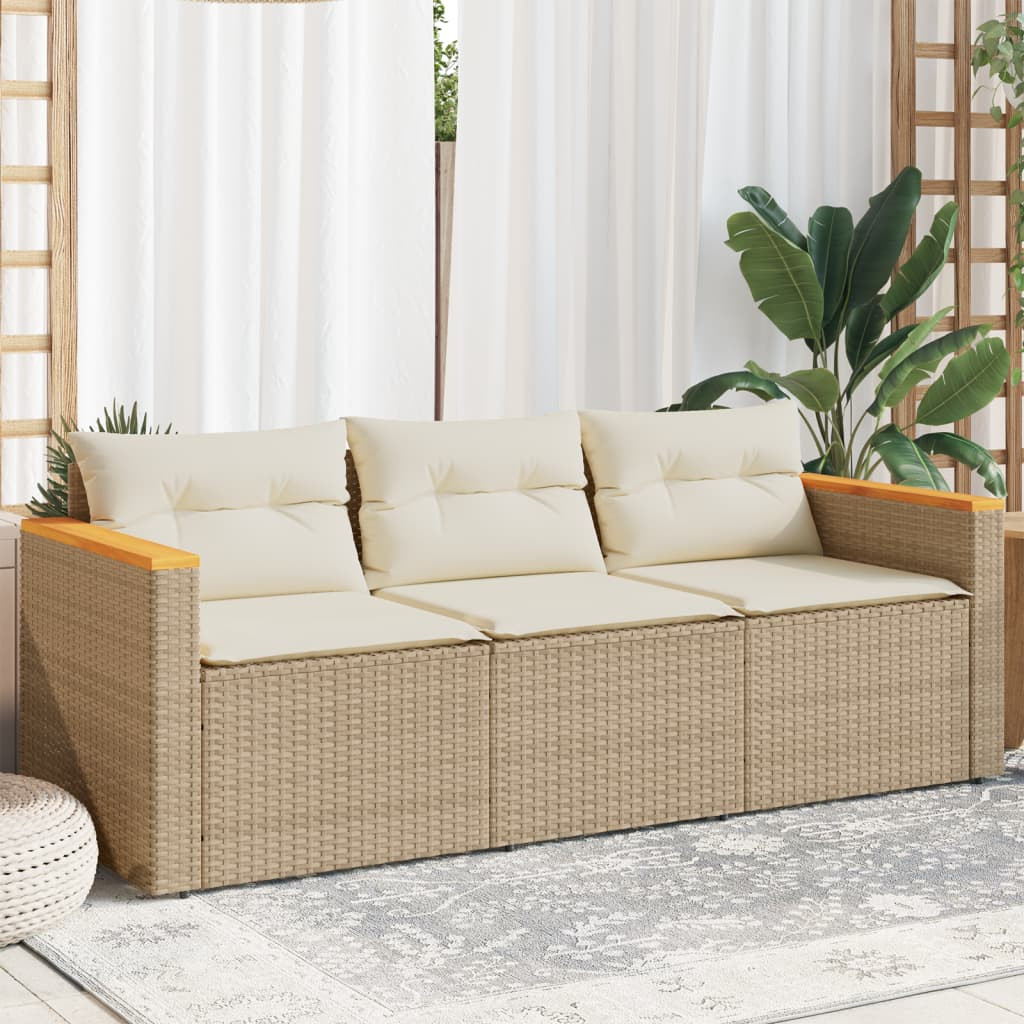 3 személyes bézs polyrattan kerti kanapé párnával 3 személyes bézs polyrattan kerti kanapé párnával