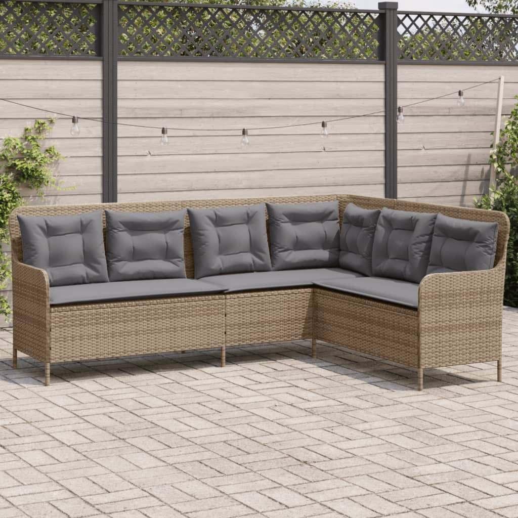 bézs polyrattan L-alakú kerti kanapé párnákkal bézs polyrattan L-alakú kerti kanapé párnákkal