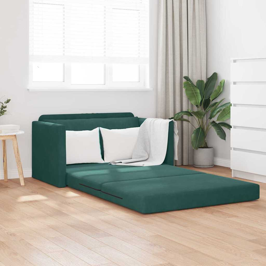 vidaXL Kanapéágy 110cm Sötétzöld Bársony