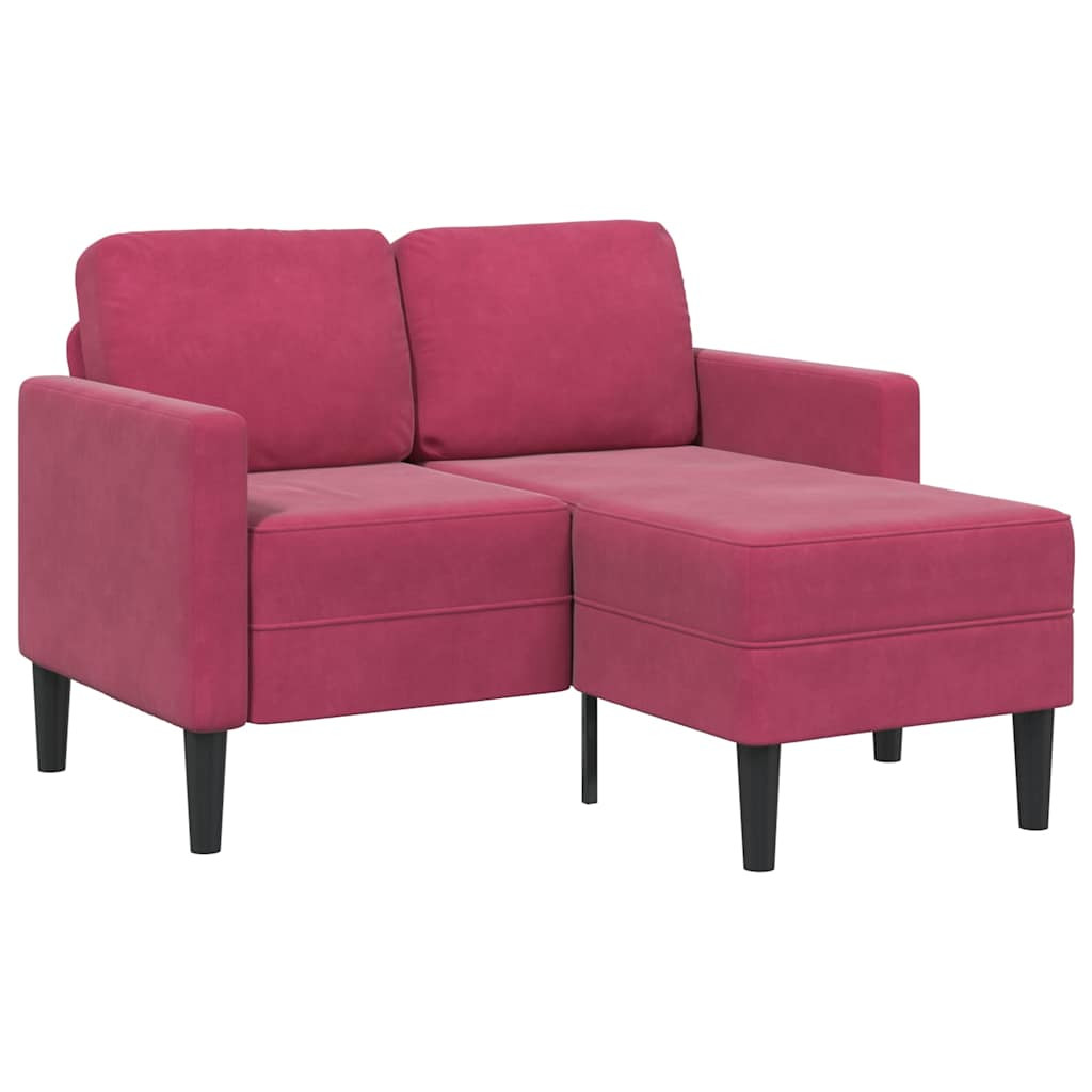borvörös bársony 2 üléses kanapé L-alakú kanapéval 125 cm