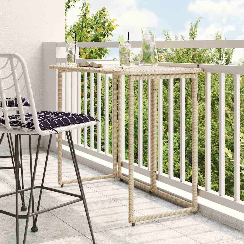 bézs polyrattan összecsukható kerti asztal 90x51x75 cm