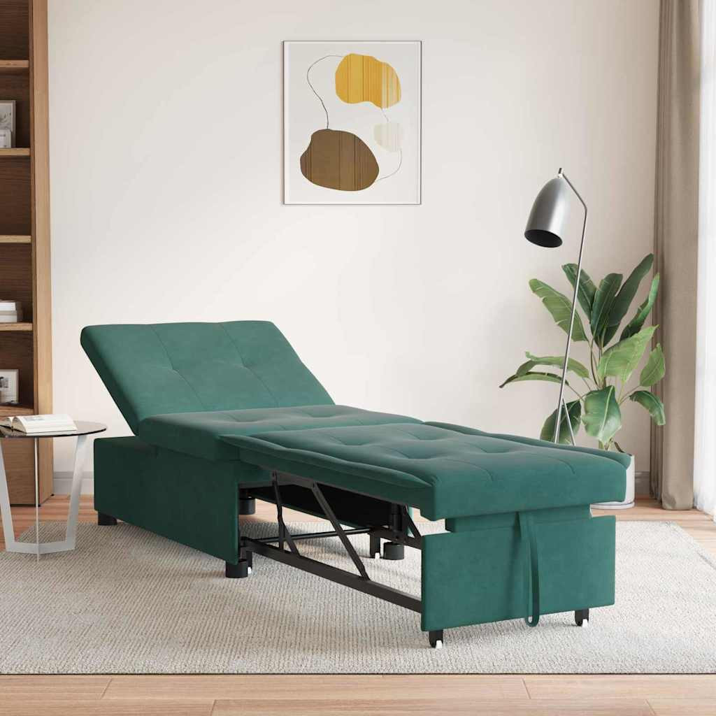 Kanapéágy Sötétzöld 67 x 194 x 38 cm Bársony