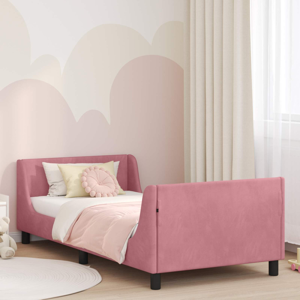 Gyerekágy kerettel fejtámlával Rózsaszín 80 x 200 cm Bársony