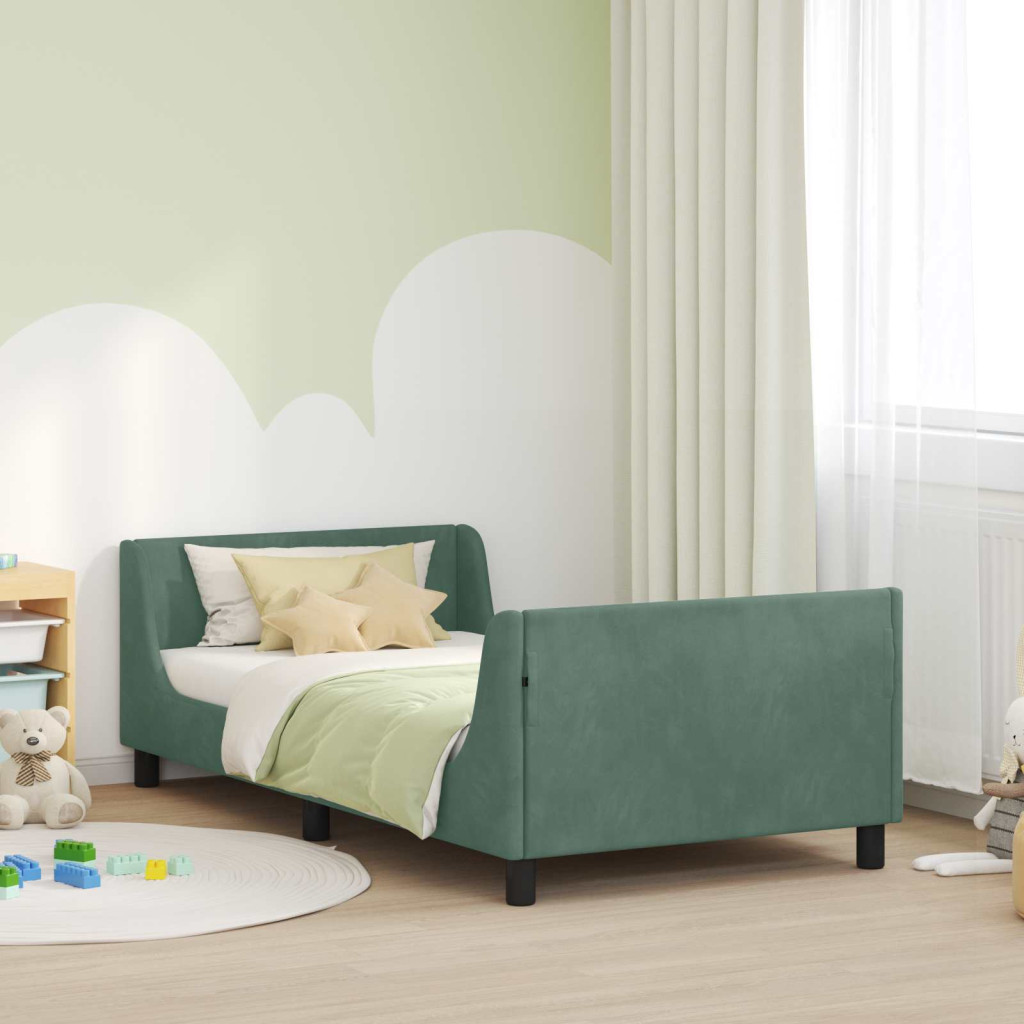 Gyerekágy kerettel fejtámlával Tengeri Zöld 80 x 200 cm Bársony