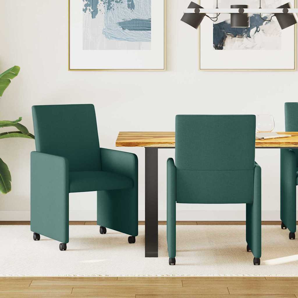 Étkező Székek kerékkel 2 pcs Sötétzöld 57 x 66 x 94 cm szövet