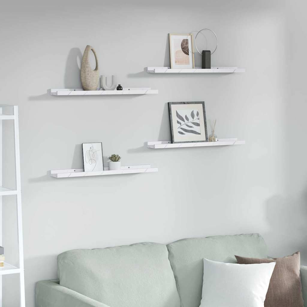 Falpolc polcokkal 4 pcs Fehér márvány 60 x 9 x 3 cm Faanyag