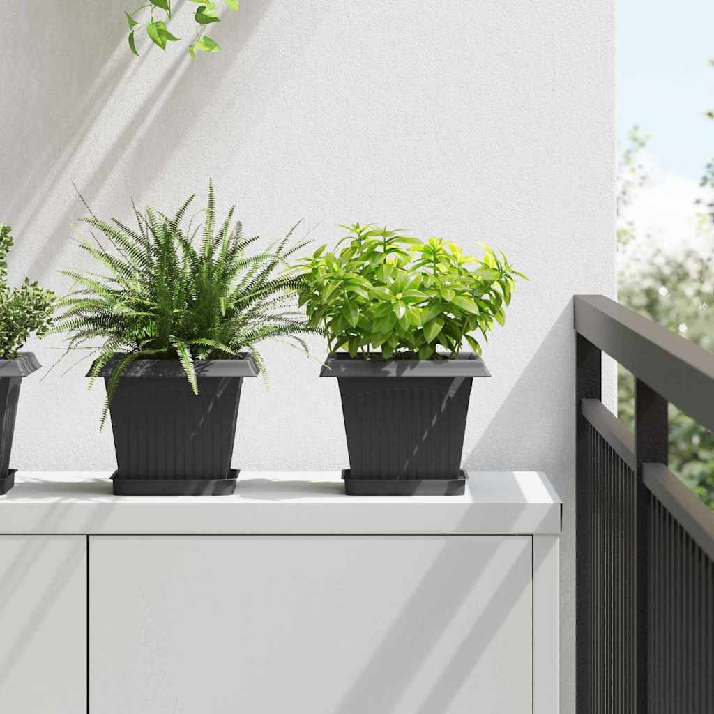 vidaXL Négyzet Virágcserép 6 pcs Fekete 20 x 20 x 16 cm Műanyag