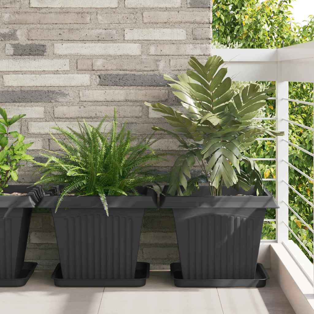 vidaXL Négyzet Virágcserép 24 pcs Fekete 43 x 43 x 33,5 cm Műanyag