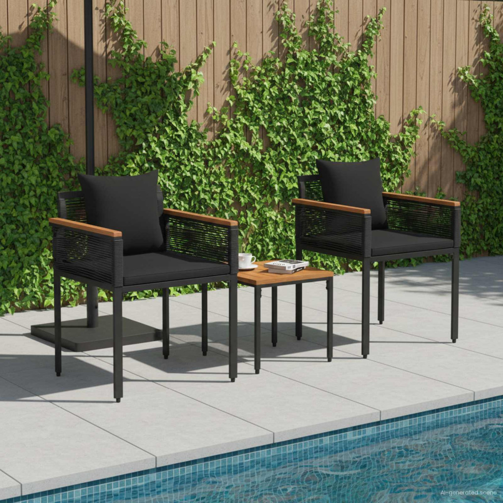 vidaXL Kültéri Bútor Szett párnával 3 pcs Fekete PE Rattan