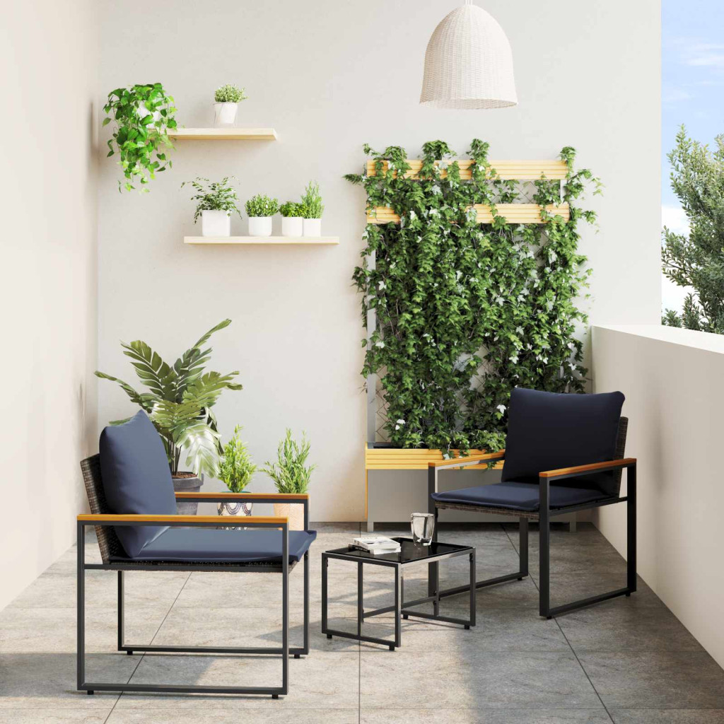 Bútor szettek párnával 3 pcs Szürke és sötétkék Rattan
