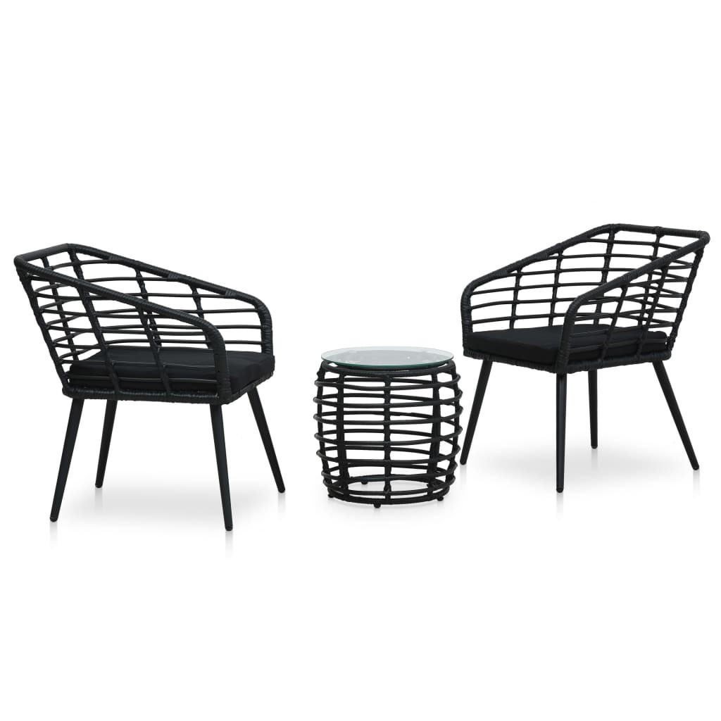 3-darabos fekete polyrattan bisztrószett