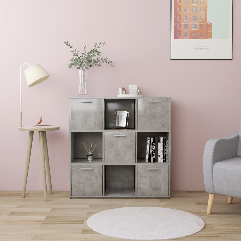 betonszürke szerelt fa könyvszekrény 90 x 30 x 90 cm