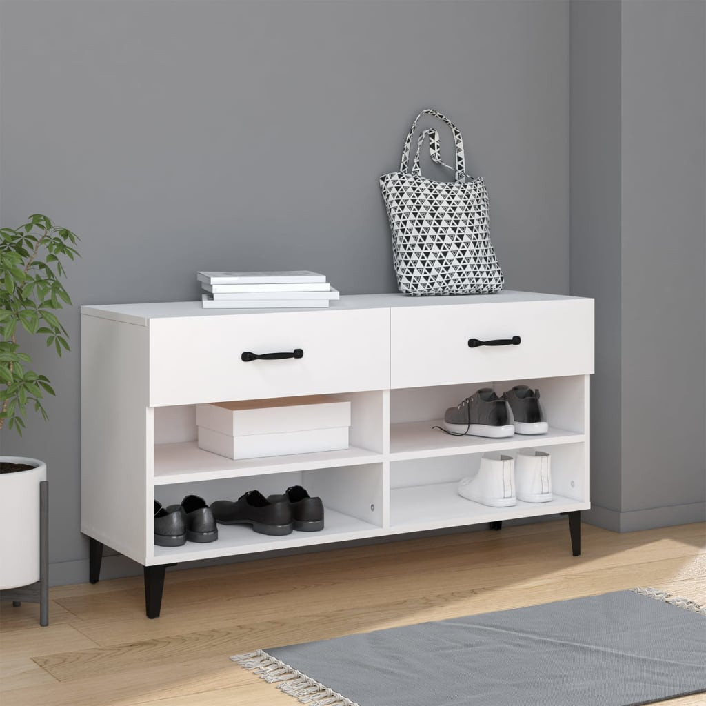 fehér szerelt fa cipősszekrény 102x35x55 cm